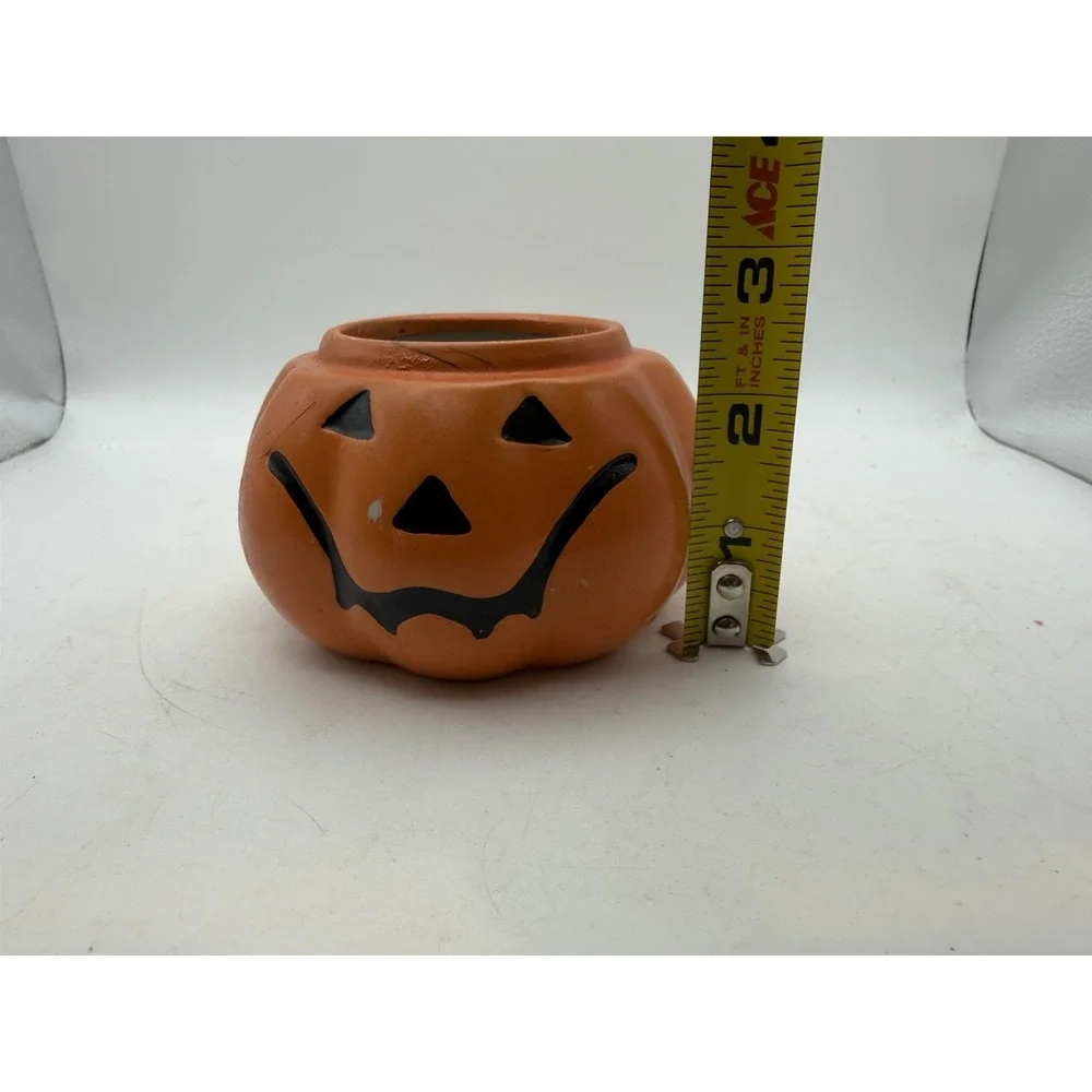 Halloween Jack O Lantern Pumpkin Ceramic Candle Holder Orange Black Decor